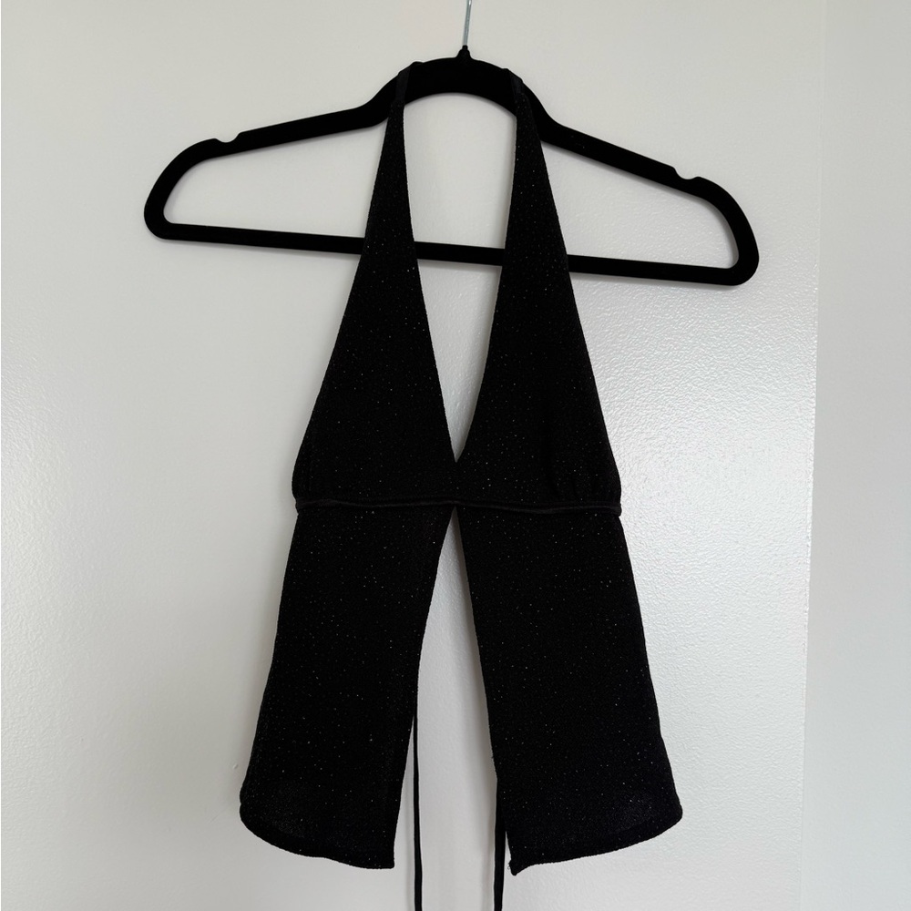 Poetry Black Glitter Halter Crop Top